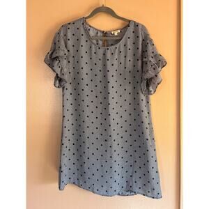 Lily White Women's Blue Gingham Polka Dot Tiered Ruffle Shift Mini Dress Size M